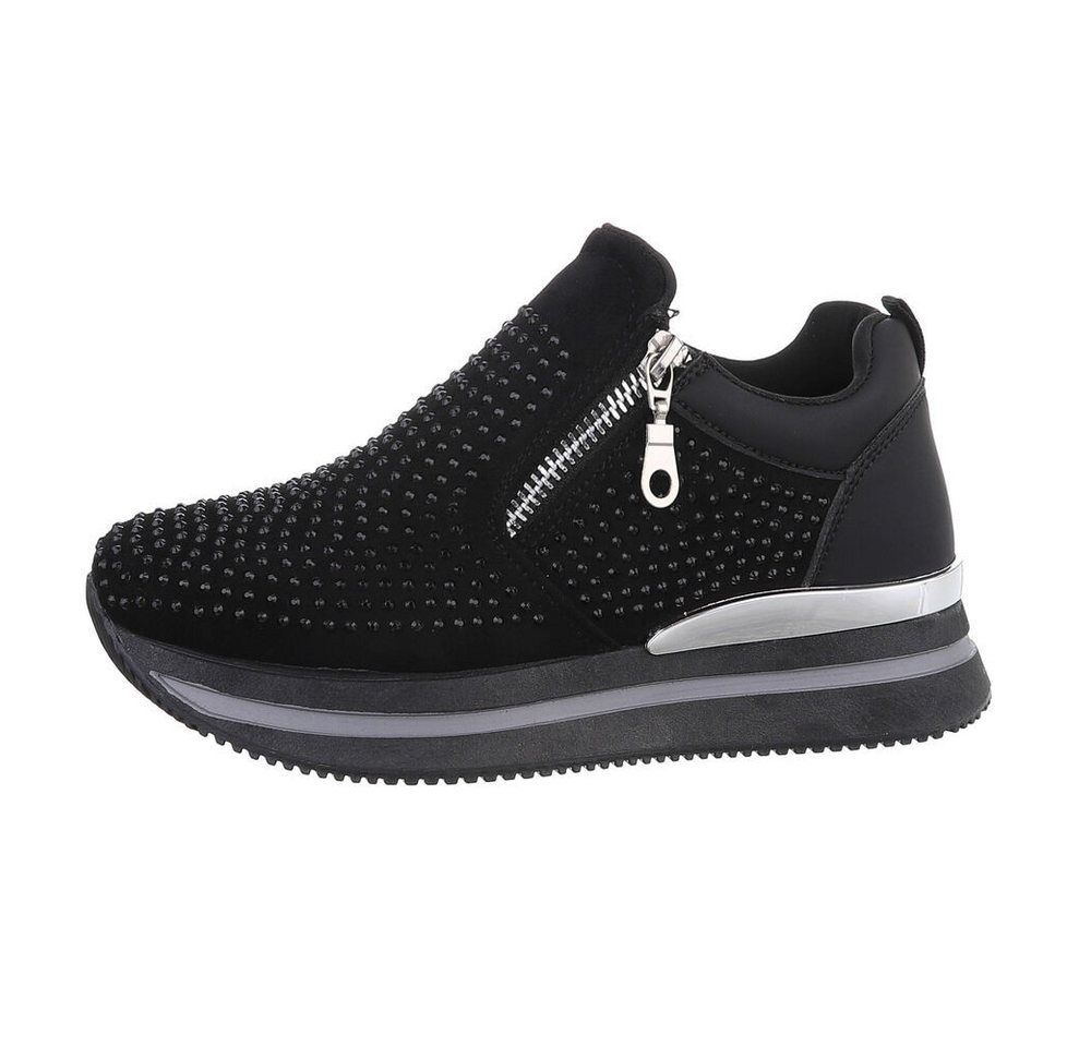 Ital-Design Damen Low-Top Freizeit Sneaker (86016691) Keilabsatz/Wedge Sneakers Low in Schwarz