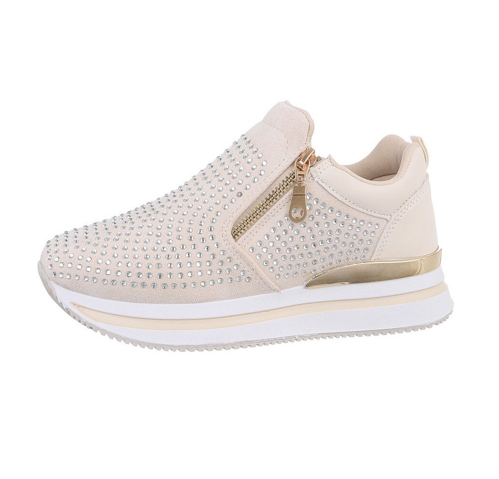 Ital-Design Damen Low-Top Freizeit Sneaker (86016698) Keilabsatz/Wedge Sneakers Low in Beige