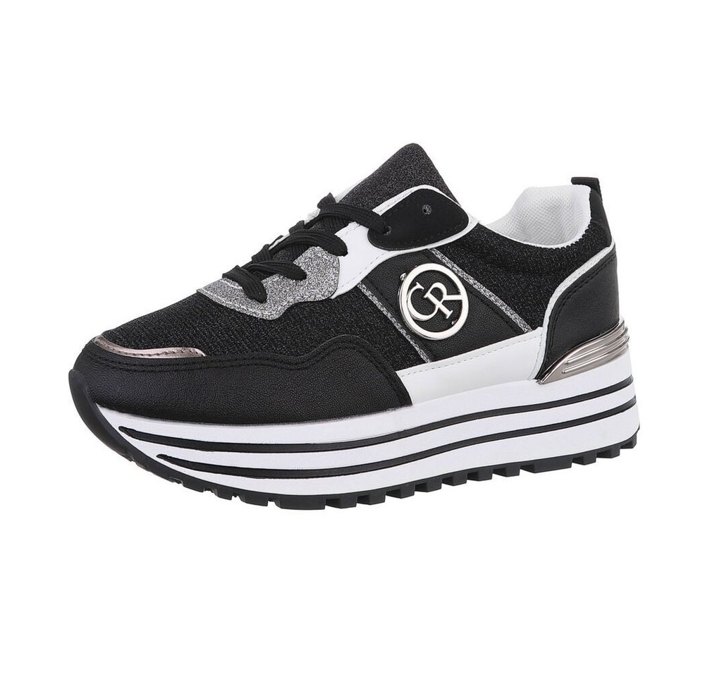 Ital-Design Damen Low-Top Freizeit Sneaker (86188124) Keilabsatz/Wedge Sneakers Low in Schwarz