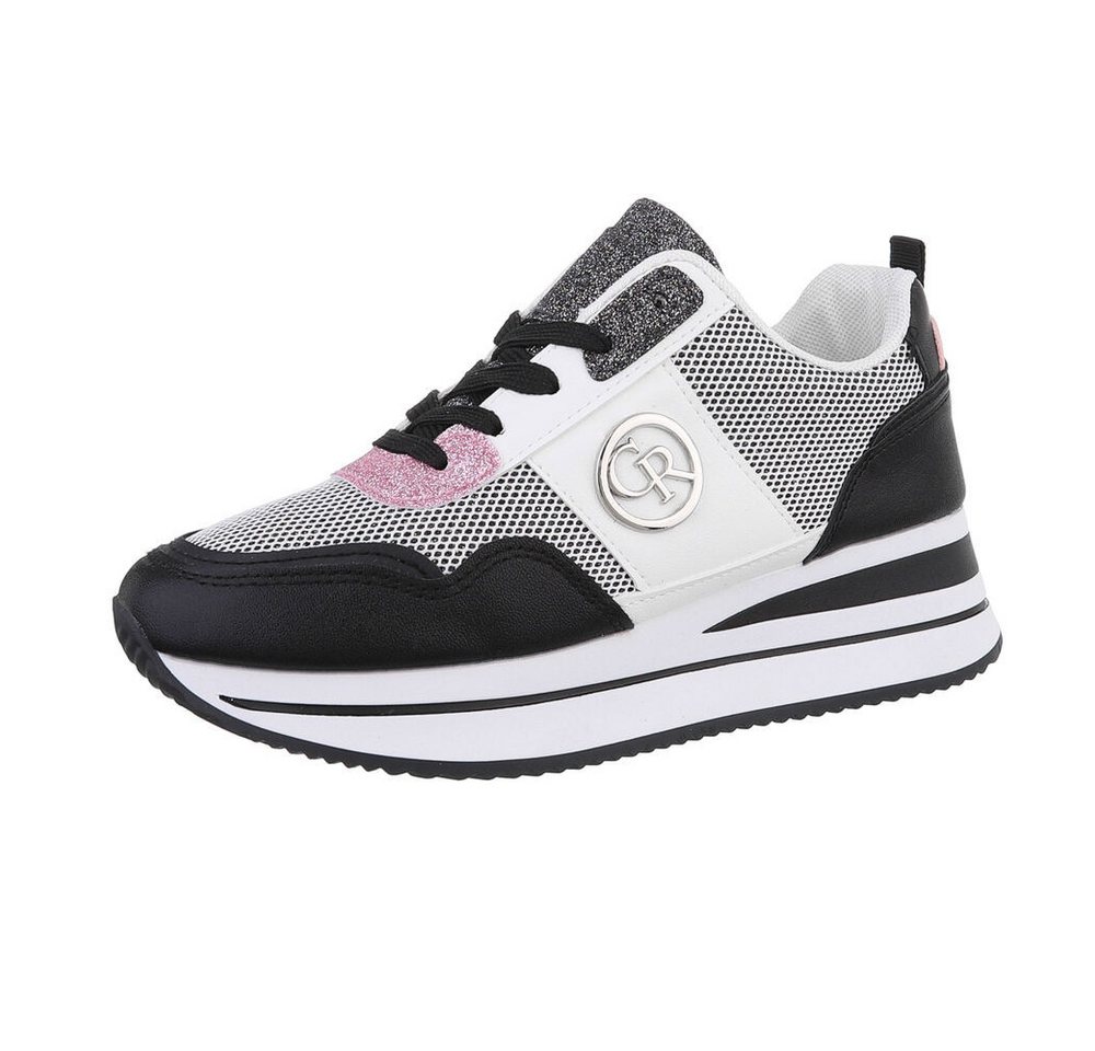 Ital-Design Damen Low-Top Freizeit Sneaker (86188139) Keilabsatz/Wedge Sneakers Low in Schwarz