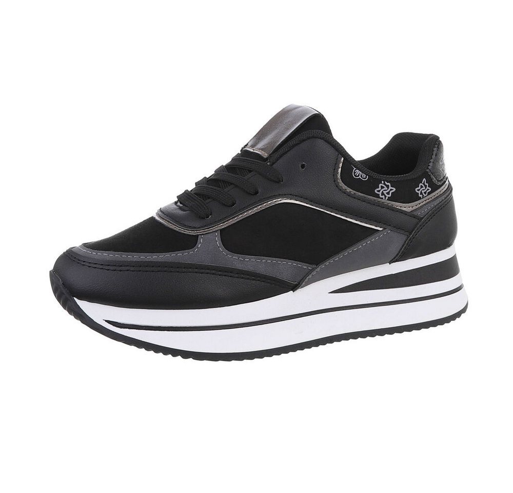 Ital-Design Damen Low-Top Freizeit Sneaker (86188165) Keilabsatz/Wedge Sneakers Low in Schwarz