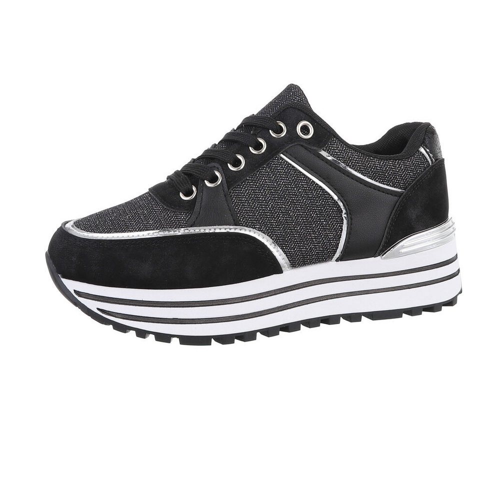 Ital-Design Damen Low-Top Freizeit Sneaker (86188195) Keilabsatz/Wedge Sneakers Low in Schwarz