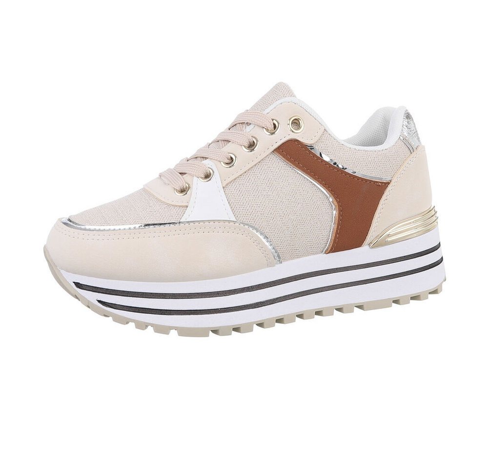Ital-Design Damen Low-Top Freizeit Sneaker (86188202) Keilabsatz/Wedge Sneakers Low in Beige