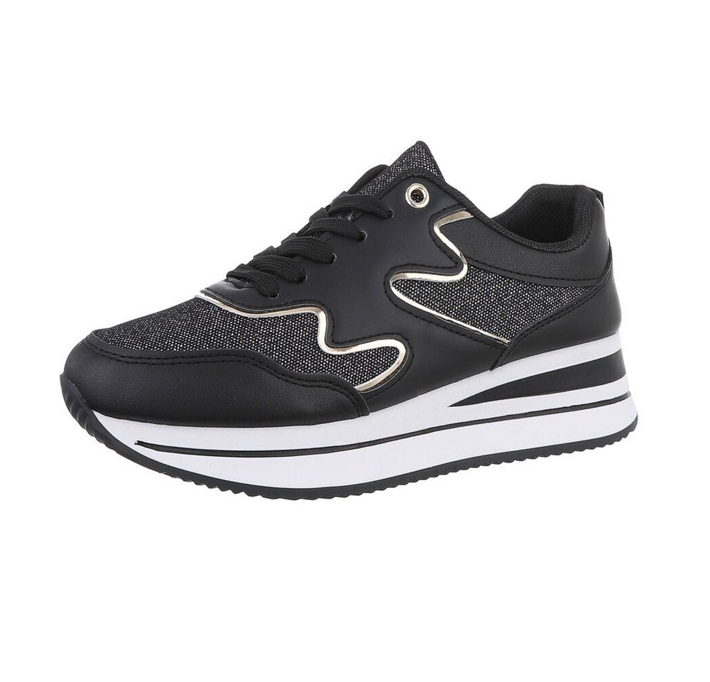 Ital-Design Damen Low-Top Freizeit Sneaker (86188243) Keilabsatz/Wedge Sneakers Low in Schwarz