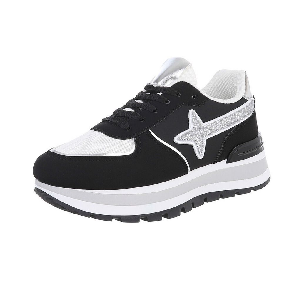 Ital-Design Damen Low-Top Freizeit Sneaker (87118374) Keilabsatz/Wedge Sneakers Low in Schwarz