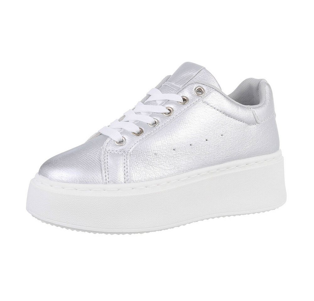Ital-Design Damen Low-Top Freizeit Sneaker (87531702) Keilabsatz/Wedge Sneakers Low in Silber