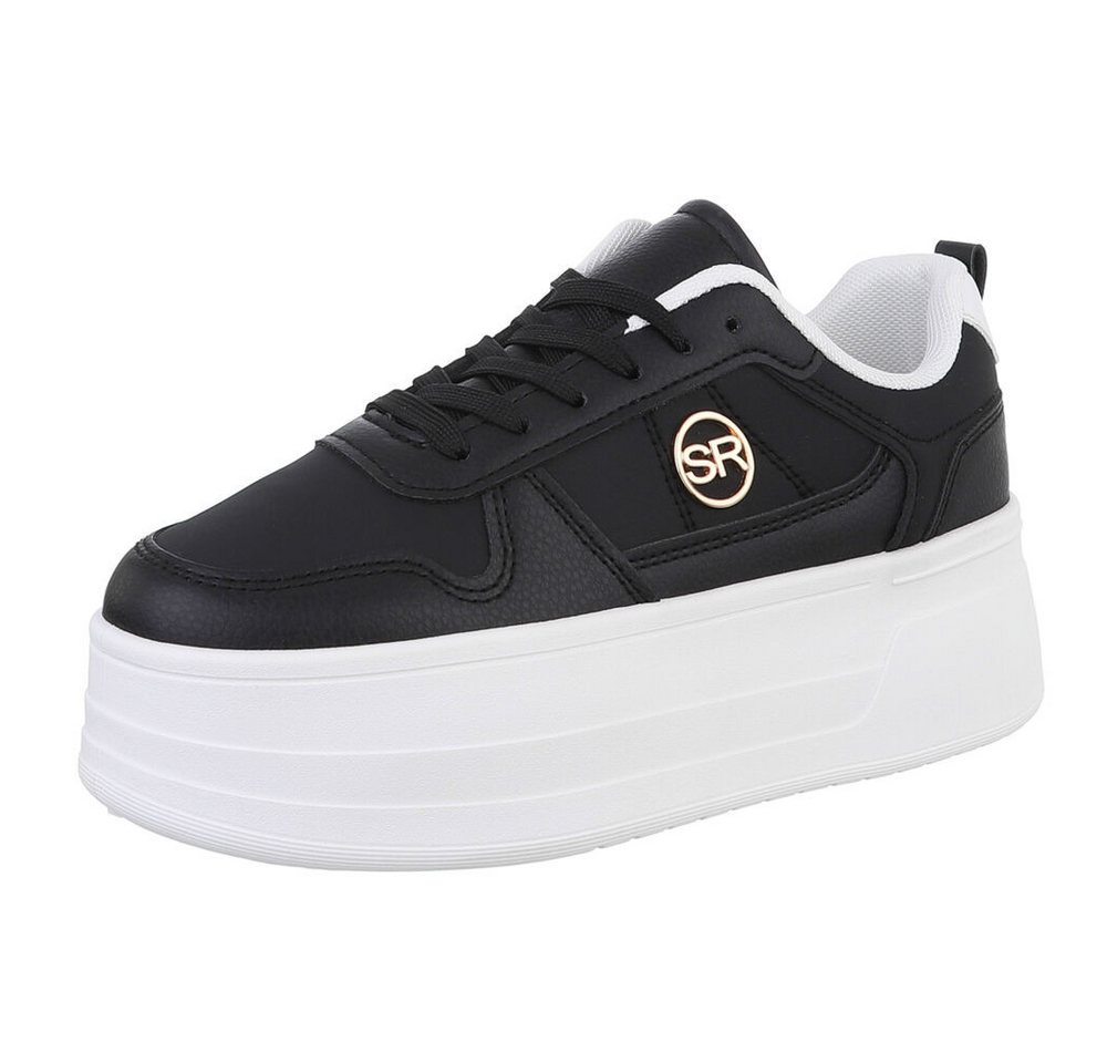 Ital-Design Damen Low-Top Freizeit Sneaker (88460378) Keilabsatz/Wedge Sneakers Low in Schwarz