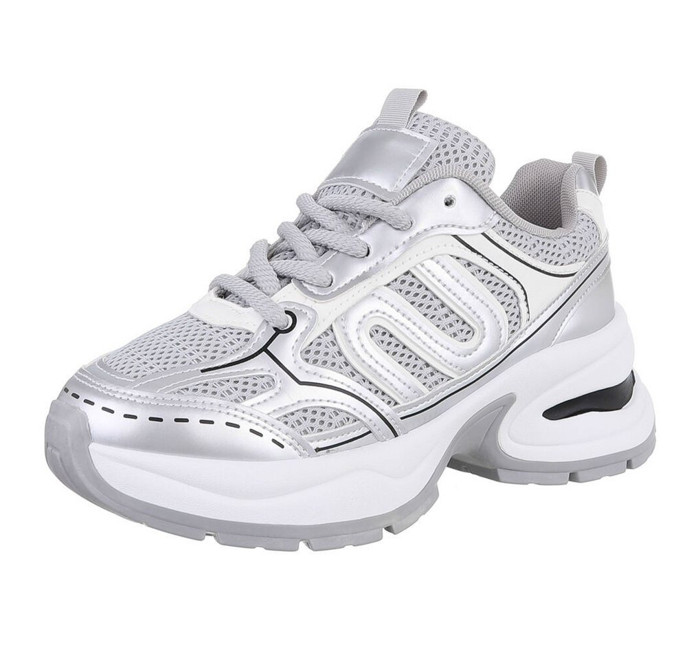 Ital-Design Damen Low-Top Freizeit Sneaker (88519387) Keilabsatz/Wedge Sneakers Low in Silber