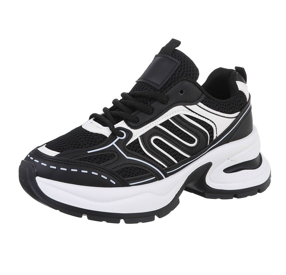 Ital-Design Damen Low-Top Freizeit Sneaker (88519399) Keilabsatz/Wedge Sneakers Low in Schwarz
