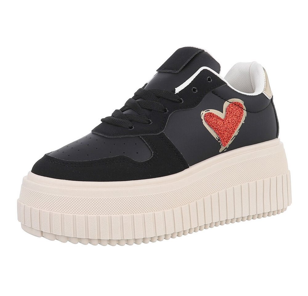 Ital-Design Damen Low-Top Freizeit Sneaker (88577335) Keilabsatz/Wedge Sneakers Low in Schwarz