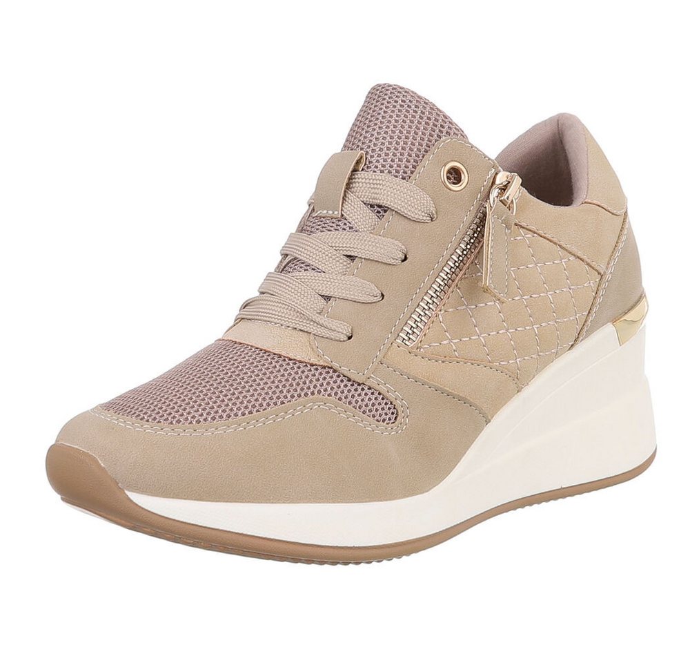 Ital-Design Damen Low-Top Freizeit Sneaker (88577356) Keilabsatz/Wedge Sneakers Low in Beige