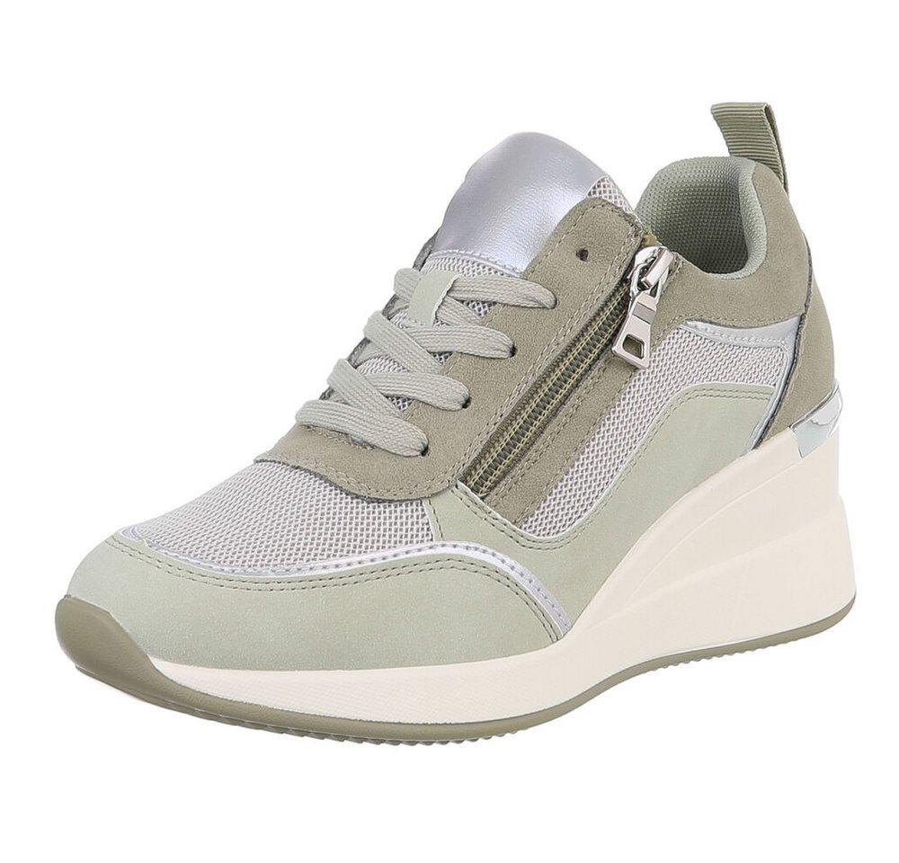 Ital-Design Damen Low-Top Freizeit Sneaker (88577362) Keilabsatz/Wedge Sneakers Low in Hellgrün