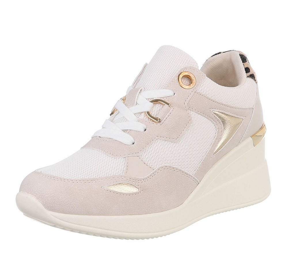 Ital-Design Damen Low-Top Freizeit Sneaker (88577421) Keilabsatz/Wedge Sneakers Low in Beige