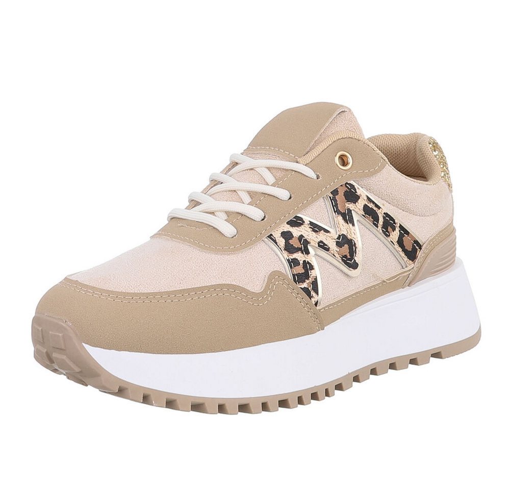 Ital-Design Damen Low-Top Freizeit Sneaker (88577456) Keilabsatz/Wedge Sneakers Low in Beige