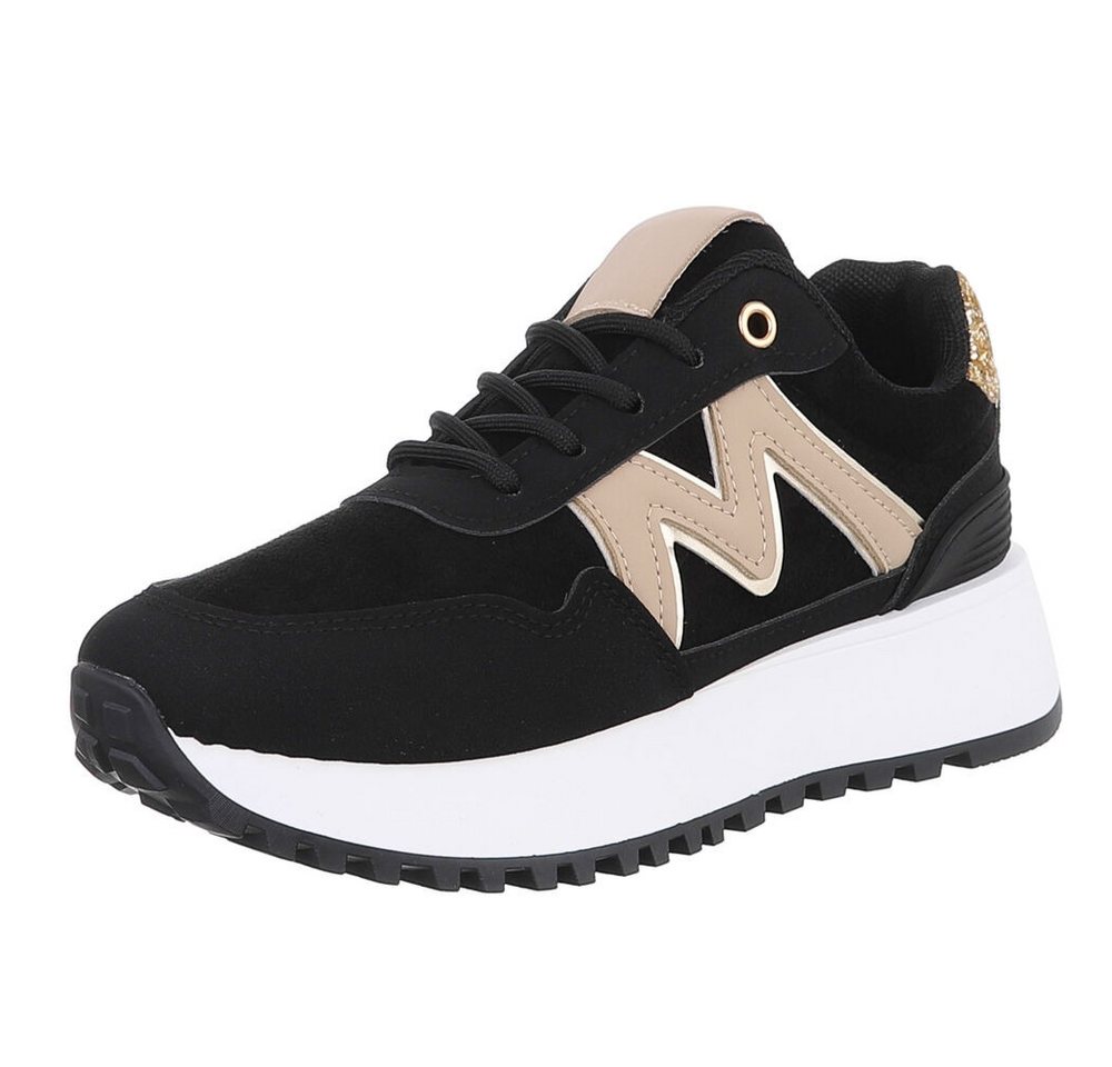 Ital-Design Damen Low-Top Freizeit Sneaker (88577462) Keilabsatz/Wedge Sneakers Low in Schwarz