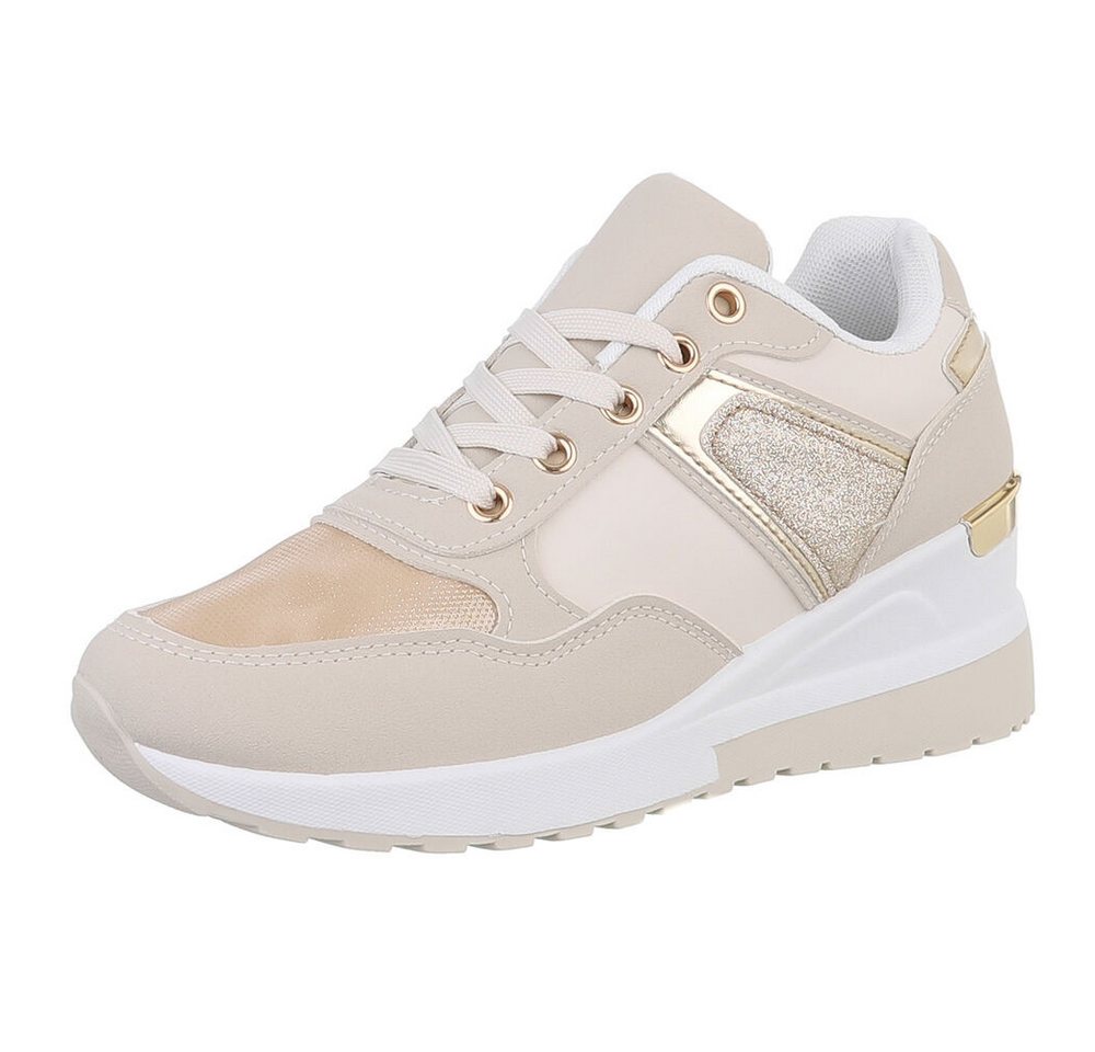 Ital-Design Damen Low-Top Freizeit Sneaker (88671653) Keilabsatz/Wedge Sneakers Low in Beige