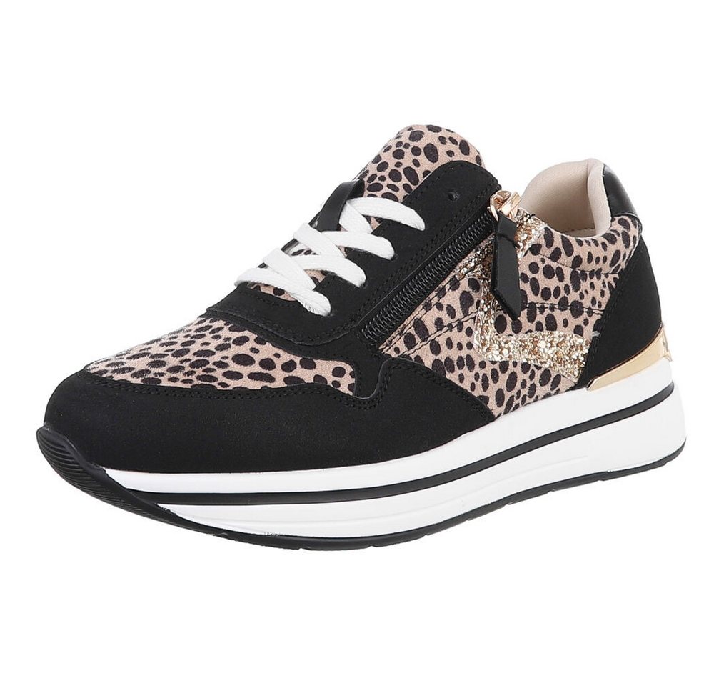 Ital-Design Damen Low-Top Freizeit Sneaker (88671843) Keilabsatz/Wedge Sneakers Low in Schwarz