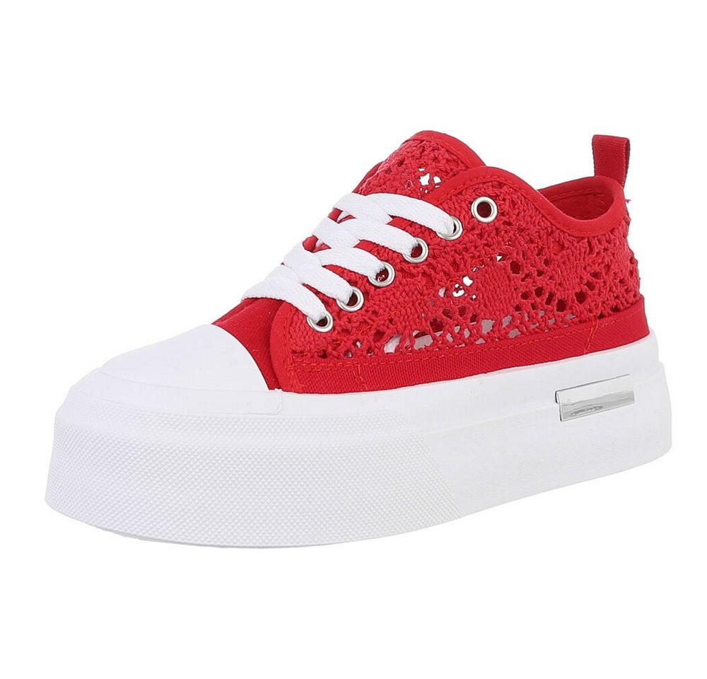 Ital-Design Damen Low-Top Freizeit Sneaker (88828255) Flach Sneakers Low in Rot