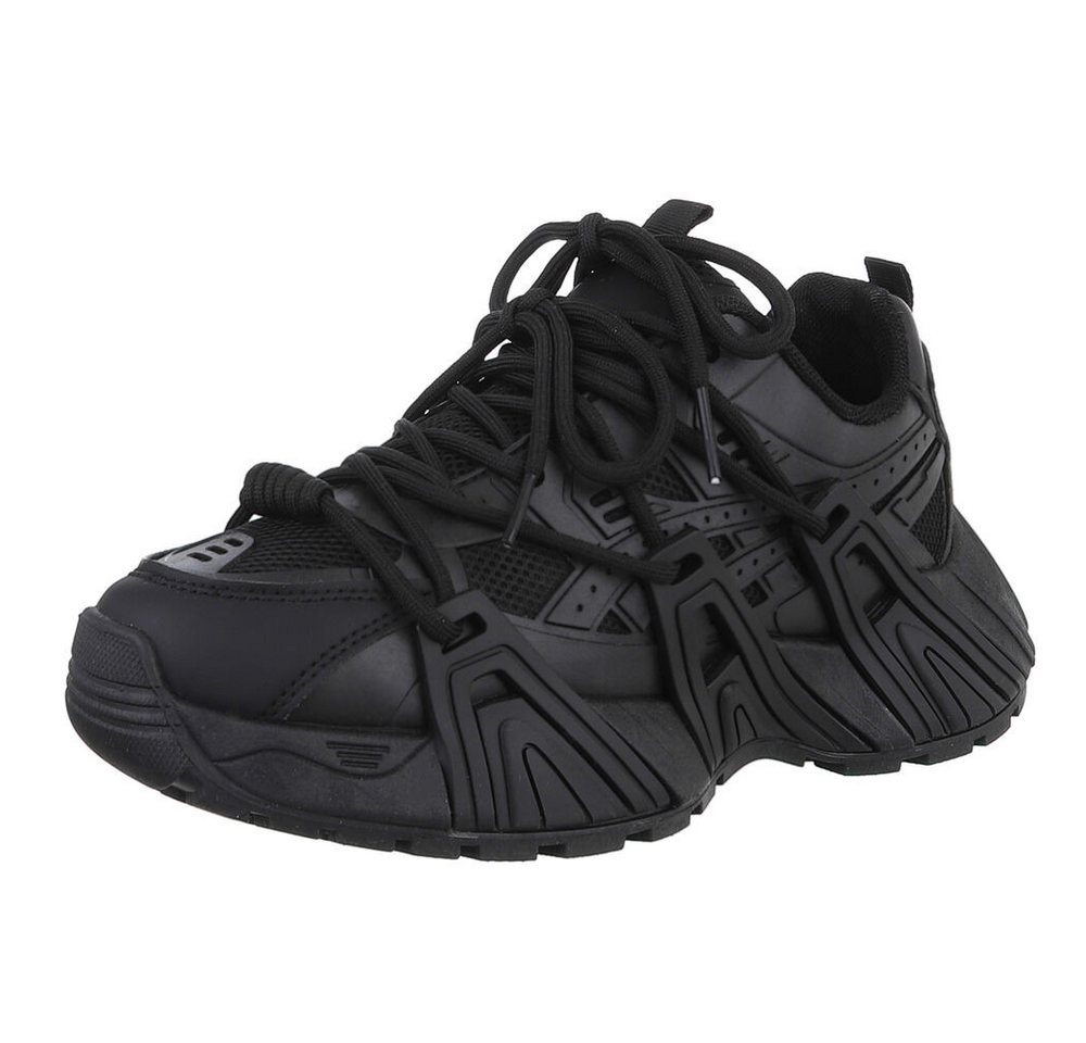 Ital-Design Damen Low-Top Freizeit Sneaker (88828429) Keilabsatz/Wedge Sneakers Low in Schwarz