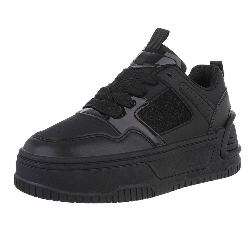 Ital-Design Damen Low-Top Freizeit Sneaker (88828469) Keilabsatz/Wedge Sneakers Low in Schwarz