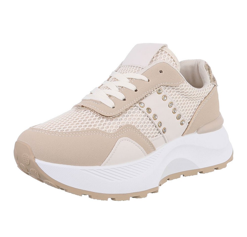 Ital-Design Damen Low-Top Freizeit Sneaker (88828580) Keilabsatz/Wedge Sneakers Low in Beige