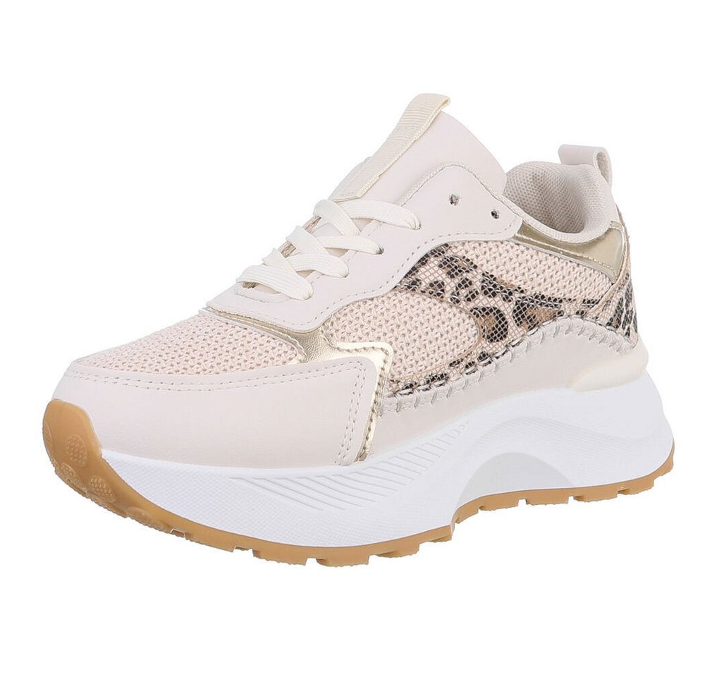 Ital-Design Damen Low-Top Freizeit Sneaker (88828621) Keilabsatz/Wedge Sneakers Low in Beige