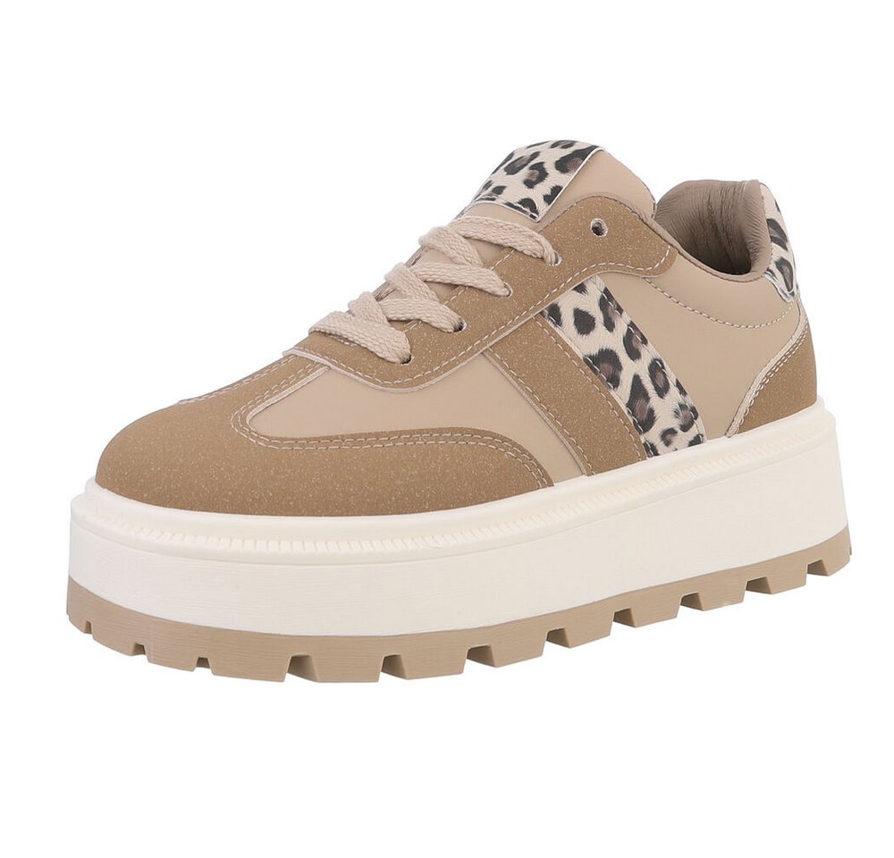 Ital-Design Damen Low-Top Freizeit Sneaker (88828651) Keilabsatz/Wedge Sneakers Low in Hellbraun