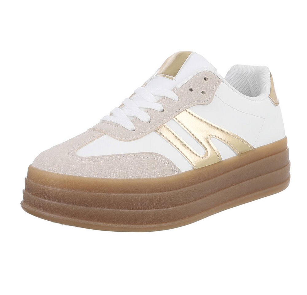 Ital-Design Damen Low-Top Freizeit Sneaker (88843360) Keilabsatz/Wedge Sneakers Low in Creme