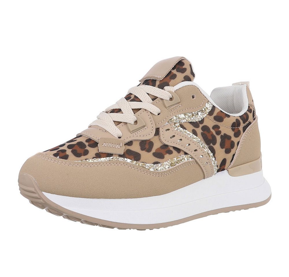 Ital-Design Damen Low-Top Freizeit Sneaker (88930189) Keilabsatz/Wedge Sneakers Low in Braun