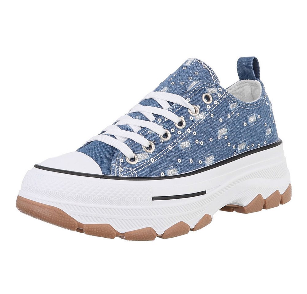 Ital-Design Damen Low-Top Freizeit Sneaker (88930404) Keilabsatz/Wedge Sneakers Low in Blau