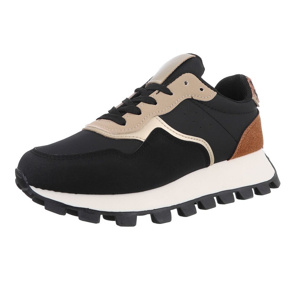 Ital-Design Damen Low-Top Freizeit Sneaker (88930535) Keilabsatz/Wedge Sneakers Low in Schwarz