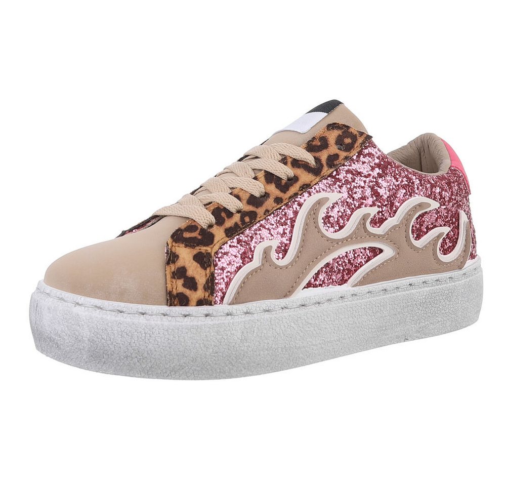 Ital-Design Damen Low-Top Freizeit Sneaker (88930555) Flach Sneakers Low in Beige