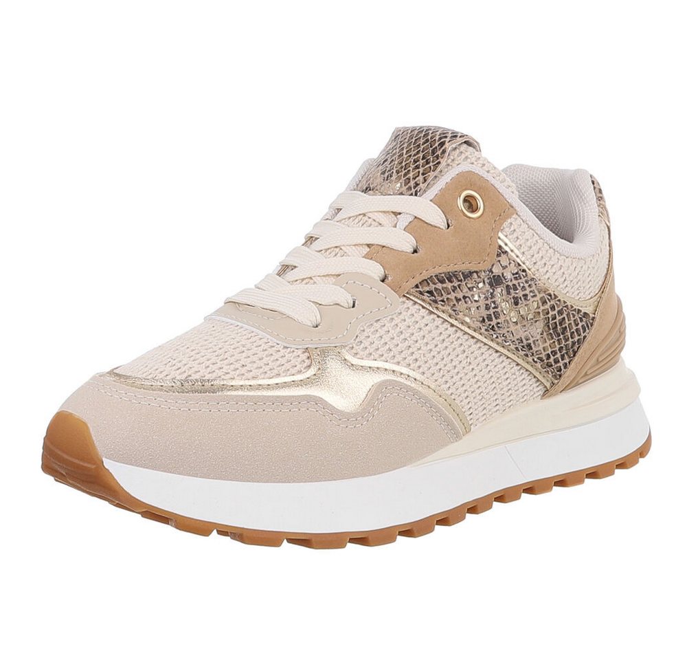 Ital-Design Damen Low-Top Freizeit Sneaker (88930594) Flach Sneakers Low in Beige