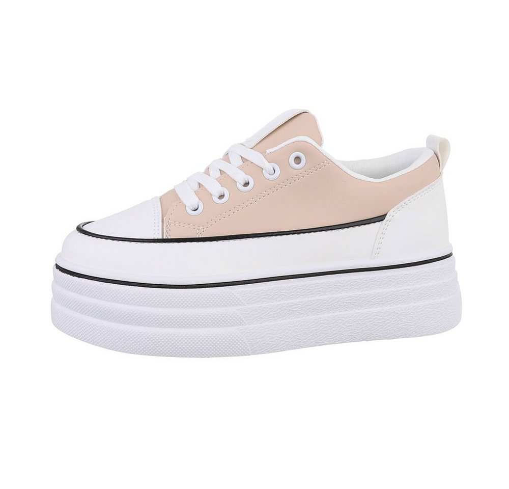 Ital-Design Damen Low-Top Freizeit Sneaker Flach Sneakers Low in Beige