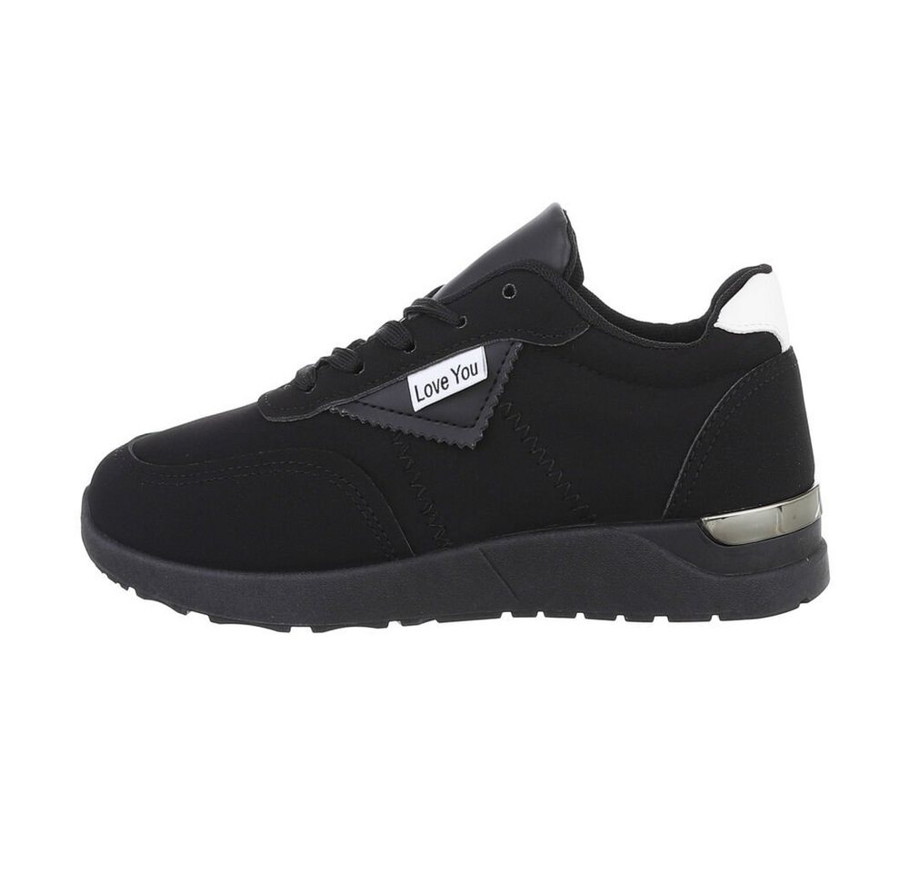 Ital-Design Damen Low-Top Freizeit Sneaker Flach Sneakers Low in Schwarz (schwarz)