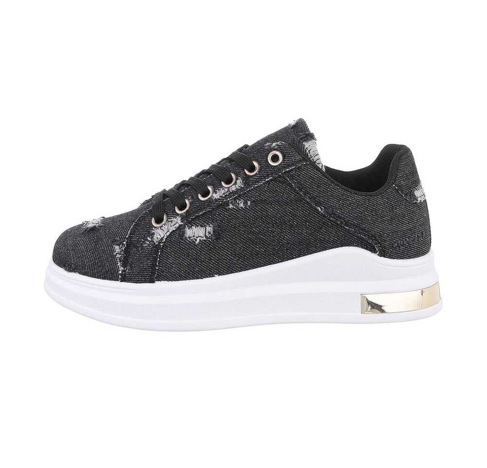 Ital-Design Damen Low-Top Freizeit Sneaker Flach Sneakers Low in Schwarz (schwarz)