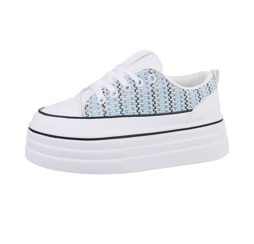 Ital-Design Damen Low-Top Freizeit Sneaker Flach Sneakers Low in Weiß (blau/weiß)