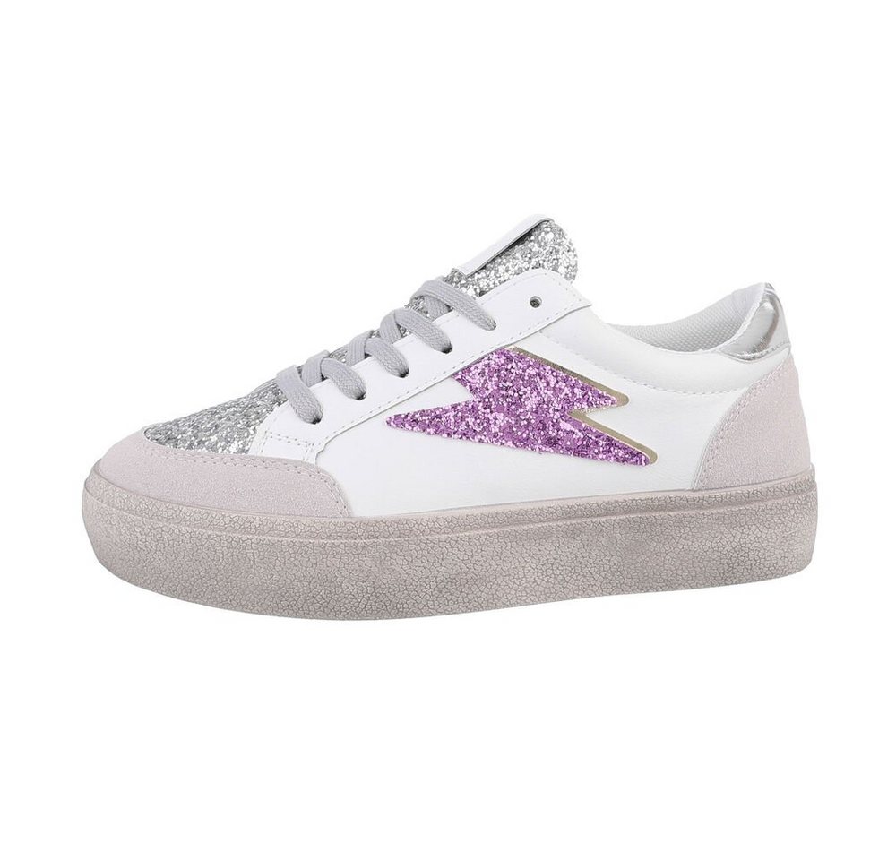 Ital-Design Damen Low-Top Freizeit Sneaker Flach Sneakers Low in Weiß