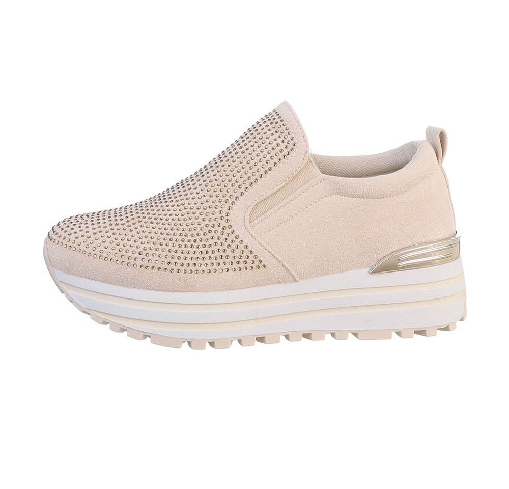 Ital-Design Damen Low-Top Freizeit Sneaker Keilabsatz/Wedge Sneakers Low in Beige