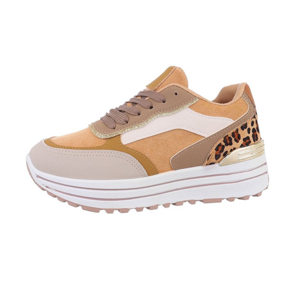 Ital-Design Damen Low-Top Freizeit Sneaker Keilabsatz/Wedge Sneakers Low in Camel