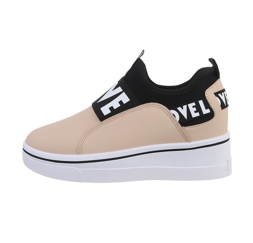 Ital-Design Damen Low-Top Freizeit Sneaker Keilabsatz/Wedge Sneakers Low in Hellbraun