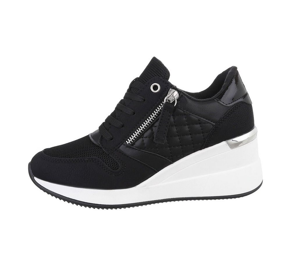 Ital-Design Damen Low-Top Freizeit Sneaker Keilabsatz/Wedge Sneakers Low in Schwarz (schwarz)