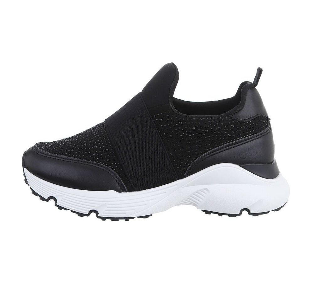 Ital-Design Damen Low-Top Freizeit Sneaker Keilabsatz/Wedge Sneakers Low in Schwarz (schwarz/weiß)