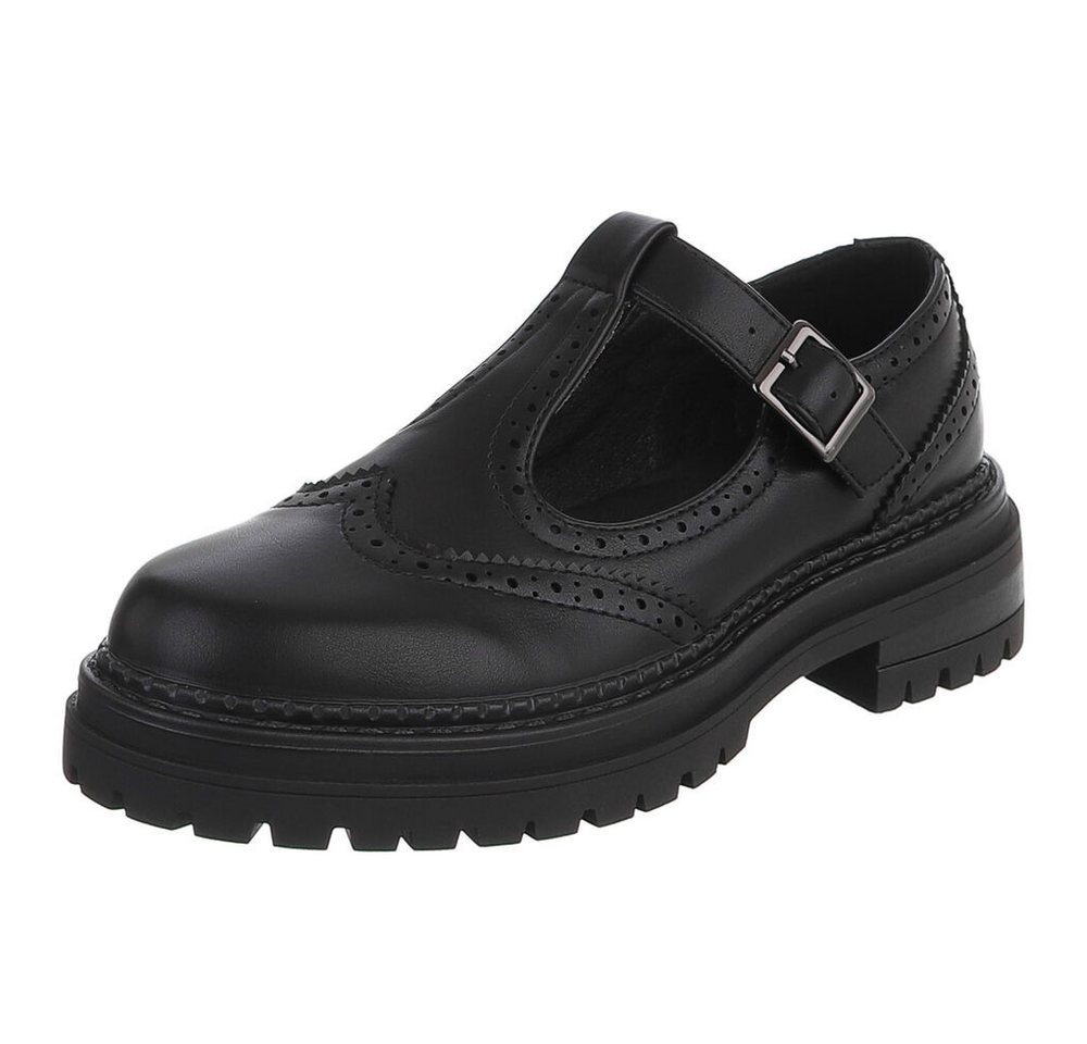 Ital-Design Damen Mary Jane Halbschuh mit Profilsohle Plateaupumps (91849590) Blockabsatz Schnür- & Riemchenpumps in Schwarz