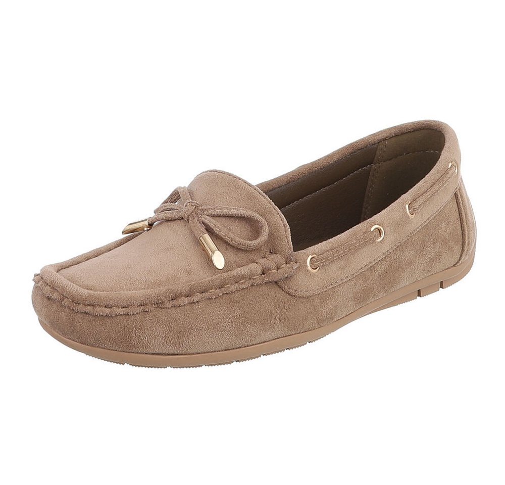 Ital-Design Damen Mokassin mit elegantem Design und optimalem Komfort Slipper (91260995) Flach Mokassins in Hellbraun