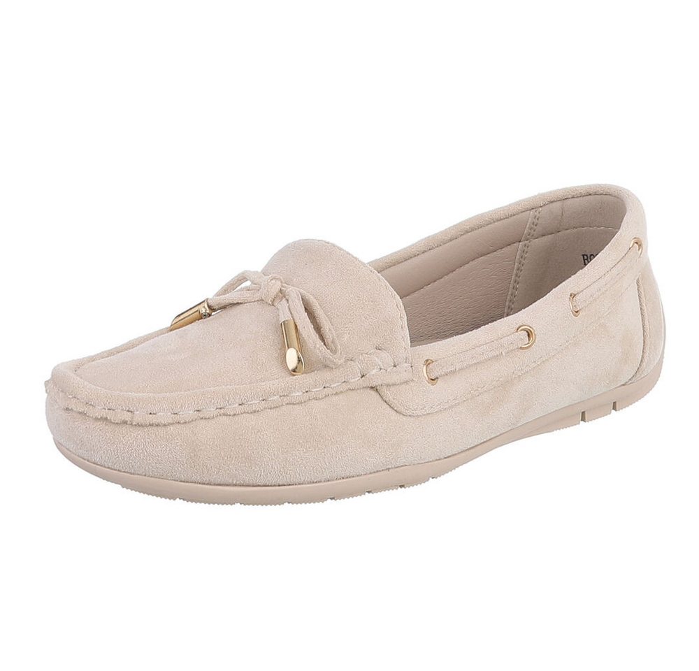 Ital-Design Damen Mokassin mit elegantem Design und optimalem Komfort Slipper (91261009) Flach Mokassins in Beige