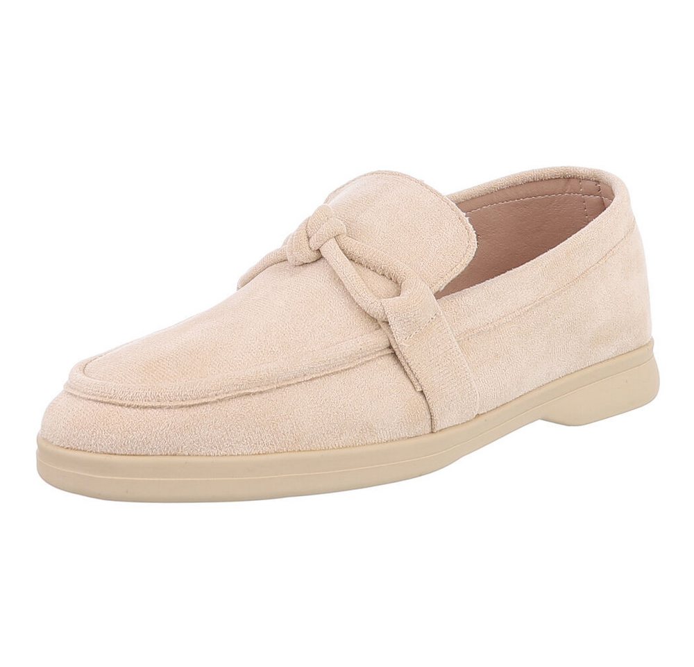 Ital-Design Damen Mokassin mit Schleife – Komfortabler Freizeit-Schuh Slipper (90033025) Blockabsatz Mokassins in Beige