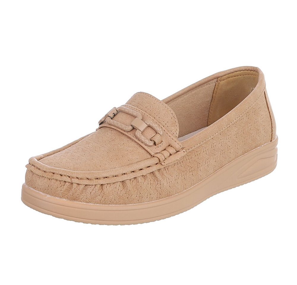 Ital-Design Damen Mokassin Slipper mit Zierriegel und Komfortsohle Slipper (91849464) Keilabsatz/Wedge Mokassins in Hellbraun