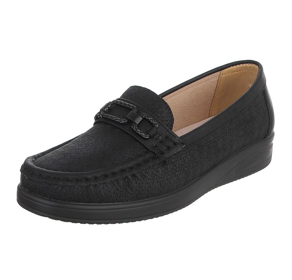 Ital-Design Damen Mokassin Slipper mit Zierriegel und Komfortsohle Slipper (91849478) Keilabsatz/Wedge Mokassins in Schwarz