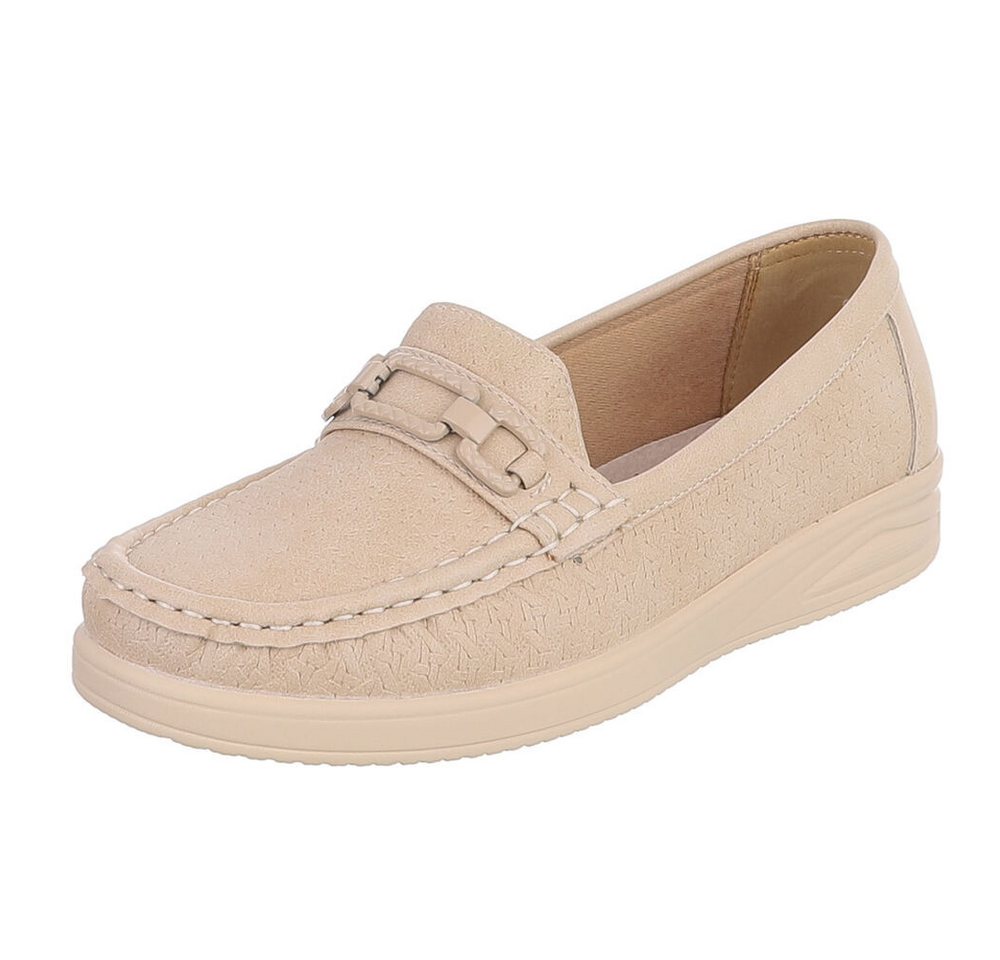 Ital-Design Damen Mokassin Slipper mit Zierriegel und Komfortsohle Slipper (91849480) Keilabsatz/Wedge Mokassins in Beige